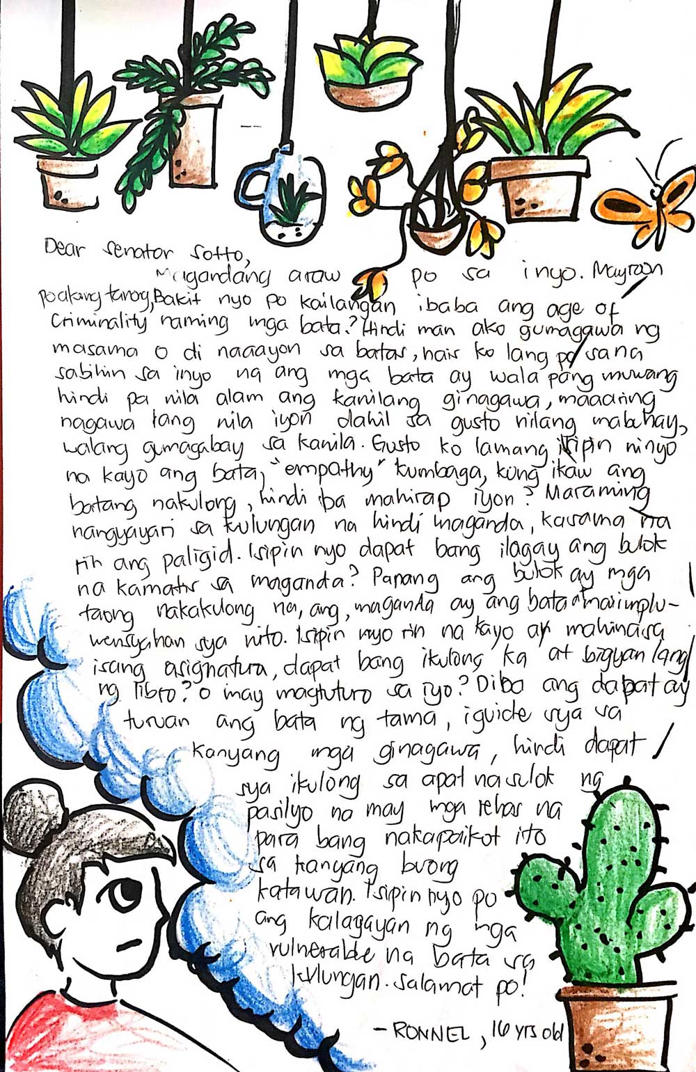Letter to Senator Sotto from Ronnel, 16